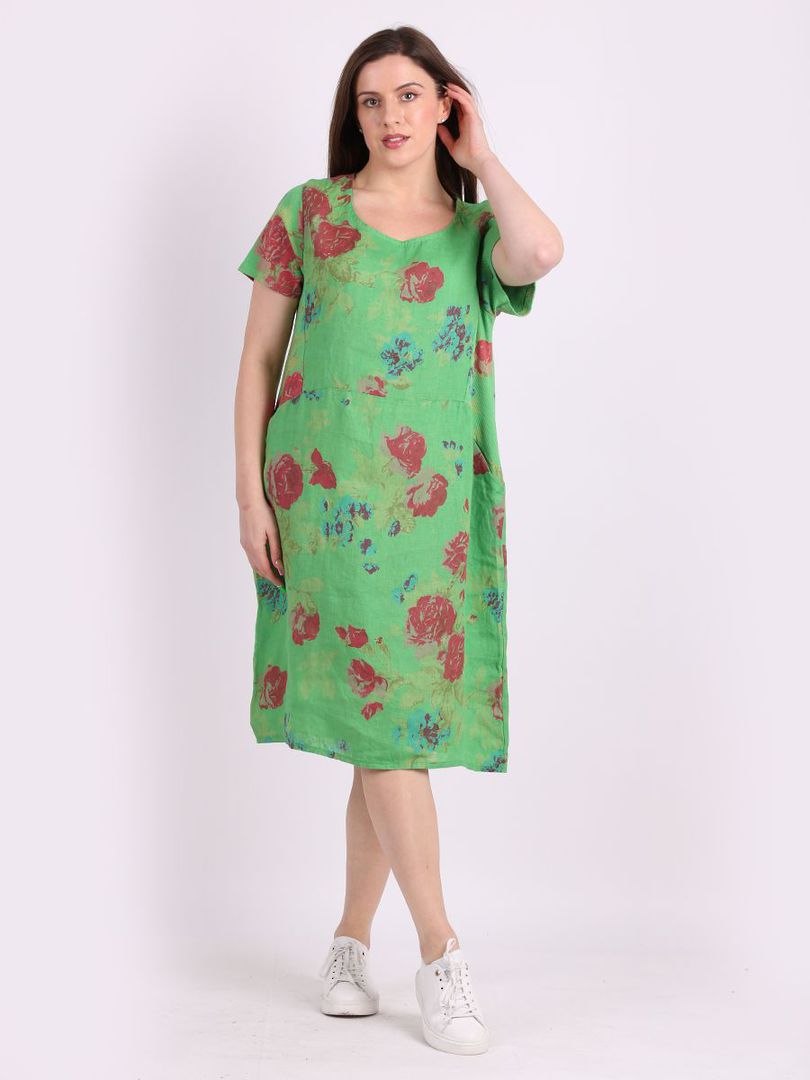 Fleur Rose Linen Dress Apple Green image 0